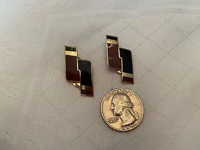 Vintage MONA SO Goldtone W/Black & Brown Enamel Clip-on Earrings • $12.95