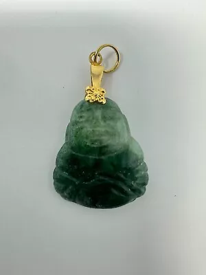 Vintage Chinese Jade Buddha Pendant With Yellow Metal Mount • $7.49