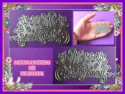£3.35 • Buy Merry Christmas Sentiment Metal Cutting Die Word Holly Xmas Craft Card Making UK