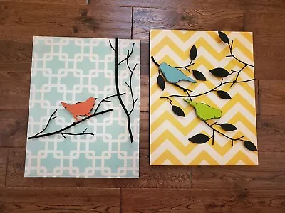 Rustic Farmhouse Wall Decor Art Birds Perched Branches 2 Metal Pictures Set Of 2 • $44.99
