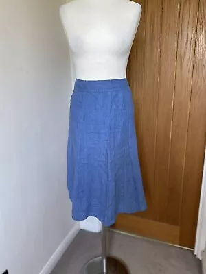 East Skirt LINEN Chambray Blue Skirt Blue Knee Length Uk 10 • £5.45