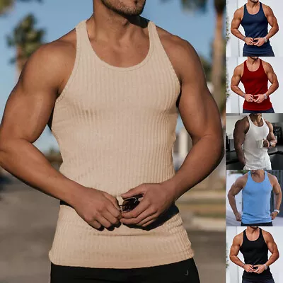 £2.99 • Buy Mens Gym Vest Plain Stringer Bodybuilding Muscle Training Top Fitness Singlet