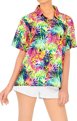 LA LEELA Likre HD Digital Camp Casual Aloha Shirt Multi 442|L - US 38 - 40D • $26.99
