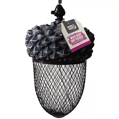 Outdoor Garden Hanging Acorn Shaped Metal Wild Bird Nuts & Seeds Feeder • £7.95