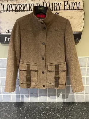 Jack Murphy Tweed Jacket Women’s Size UK 12 Brown Herringbone Wool Coat • £24.50
