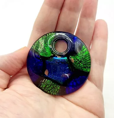 Venetian Art Glass Round  Pendant Blue Green Gold Multicolor Almost 2  Diameter  • $6.99