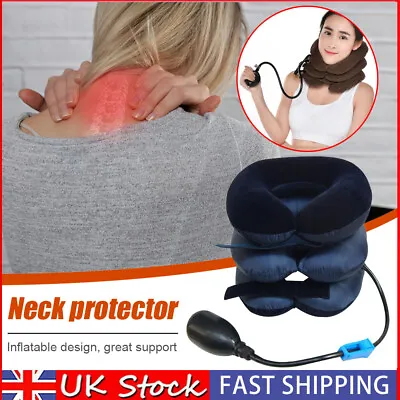 Inflatable Cervical Collar Neck Relief Traction Brace Support Stretcher Device • £7.55