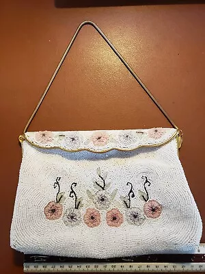 Vintage  Antique White Beaded Embroidery Purse By Walborg Made In France • $12.99