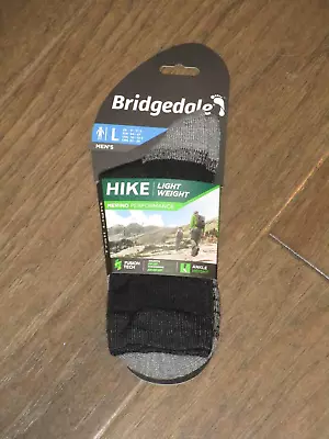 Bridgedale Hike Lightweight Merino Black/ Silver Ankle Height Socks  Size Large • $23.96