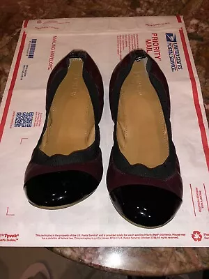 J Crew Factory Cap Toe Ballet Flats Burgundy And Black Sz 8 • $25