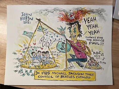 Original 9x12 Watercolor Cartoon Beatles/Michael Jackson • $19.92