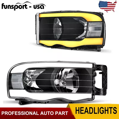 [led Drl] For 2002-2005 Dodge Ram 1500 Black Sequential Turn Signal Headlights • $164