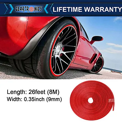 $5.89 • Buy Car Wheel Hub Rim Trim Tire Ring Guard Rubber Strip Protector Sticker 26FT Red 