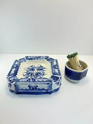 Delftware-Style Ashtray And Matches Holder With Striker Handpainted • $19.90