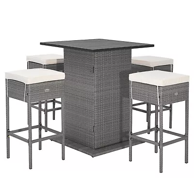 5PCS Wicker Bar Table Set W/ Hidden Storage Shelves Bar Table Stools Patio • $299.99