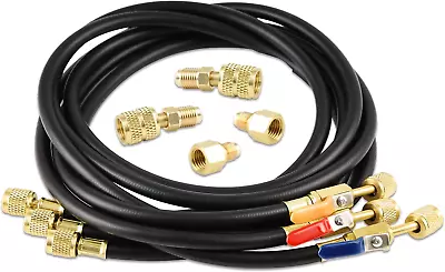 AC HVAC Manifold Gauge Hose Kit With Ball Valve  3 Pieces 5FT  • $37.93