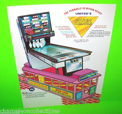 GOLDEN TRIANGLE 1973 ORIGINAL ARCADE GAME SHUFFLE ALLEY BOWLING FLYER Vintage  • $27.20