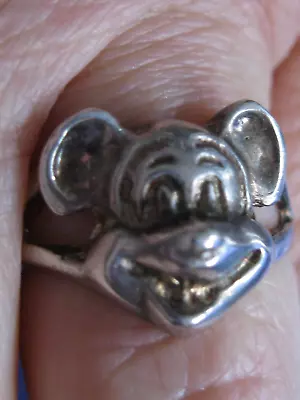 Vtg 3-D Mickey Mouse Face & Hands Solid Sterling Silver Walt Disney Ring Sz 9.25 • $45