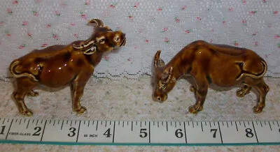 VTG Porcelain Set Of Two Water Buffalo Glass Art  Figurines Carabou Brown • $12.95