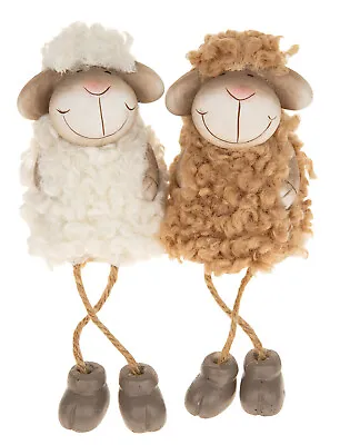 £15.99 • Buy 2x White & Brown Fluffy Shelf Sitting Sheep Decorations Home Mantel Ornament Set