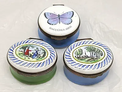 $120 • Buy Vintager Lot Of 3 Crummles & Co Enamel Trinket Boxes, 2 Oval & 1 Round, England