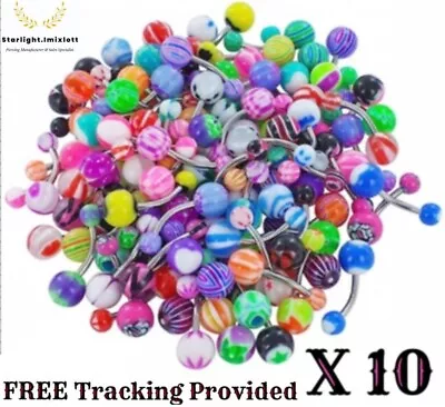 10 PC Belly Piercing Bar Navel Barbell 14G Body Jewellery 316L Surgical Steel • $9.99