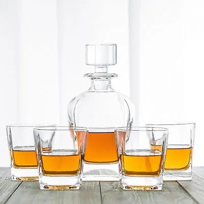 Novare Oval Whiskey Decanter Bottle With 4 Whiskey Glasses Set • $39.95