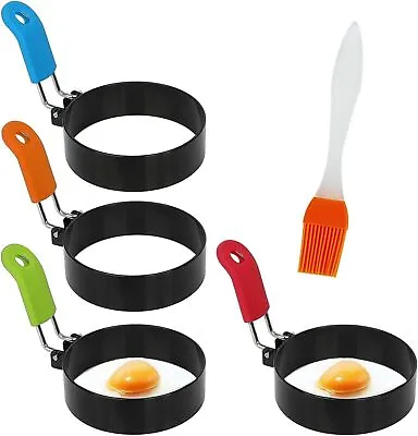 4Pcs Metal Egg Ring Fried Egg Circles Pancake Sandwiches Frying Mould With Bursh • £2.49