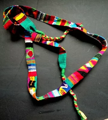 VINTAGE Mexican Hand Woven Belt Sash Strap Vibrant Multicolor 64  X 1  Braids • $16.99