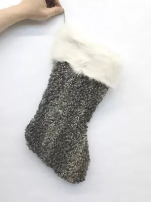 Refurbished New Gray Persian Lamb & White Rabbit Fur Christmas Stocking Sock • $85