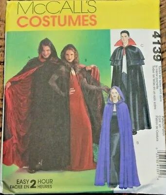 McCall's 4139 Misses Men Boy Vampire Witch Hooded / Collar Cape Pattern S-M-L-XL • $9.99