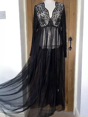 £42.99 • Buy Sheer See Through Mesh & Lace Long Nightdress Nightie Size 14,16 Bust 39-46in
