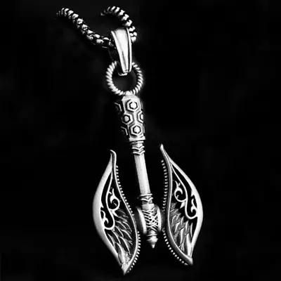 Mens Silver Viking Warrior Battle Axe Pendant Punk Biker Necklace Box Chain 24  • $11.99