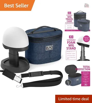 Portable Wig Travel Case - 8 -12  Height - Collapsible Stand - Denim Navy • $127.99