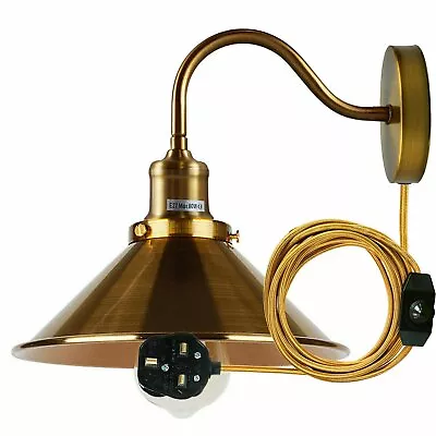 Vintage Plug In Wall Lights With 2M Cable Dimmer Switch Indoor Wall Sconce Lamp • £20.89