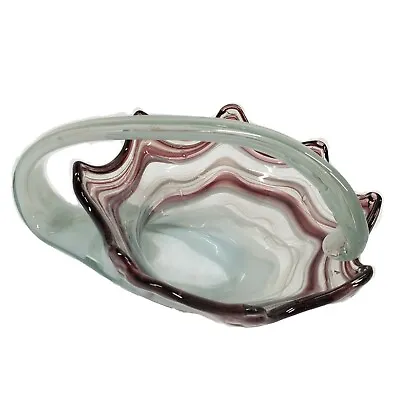 Vintage Art Deco Murano Art Glass Aqua Blue Purple Swirl Bowl Basket 10 X7  • $34.99