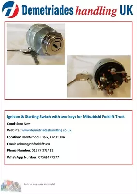 Ignition & Starting Switch With Two Keys For Mitsubishi Forklift Truck • £66.50