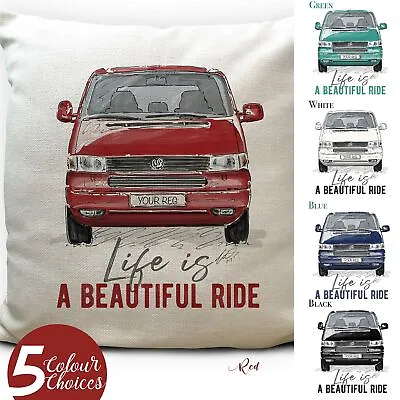 Camper Van Transporter T4 Cushion Cover Gift 5 Colours Personalised Number Plate • £14.99