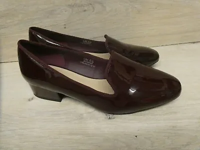 M &s Footglove Burgundy Leather Patent Wider Fit Ladies Shoes Womans Uk 5.5 • £12.99