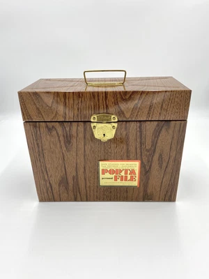 $19.60 • Buy Vintage Brown Ballonoff Porta File Metal File Box Case Woodgrain With Key.