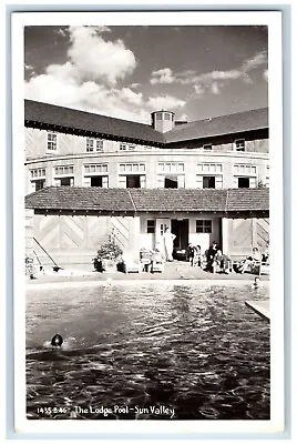 Sun Valley Idaho ID Postcard RPPC Photo The Lodge Pool Guests C1950's Vintage • $29.95