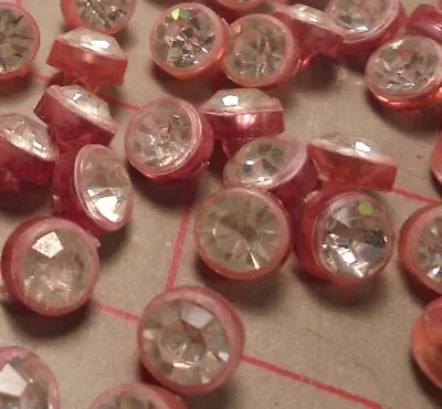 8 Vintage Extra Large Doll Shank Buttons W Clear Rhinestone Pink Plastic 8.5mm • $5