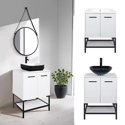 24'' Bathroom Vanity Standing Cabinet Open Shelves Vessel Sink Faucet Drain Set • $289.99