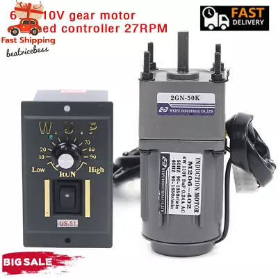 110V Reversible AC Gear Motor Electric Variable Speed Controller 50K 27RPM • $54.15