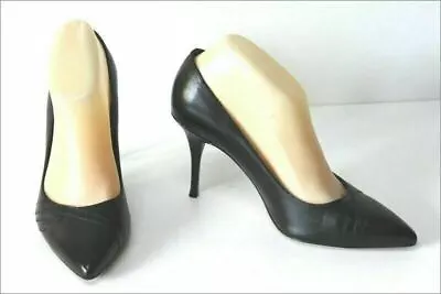 MINELLI Black Leather Pumps Leather Lined Thin Heels T 38 TBE • $48.85