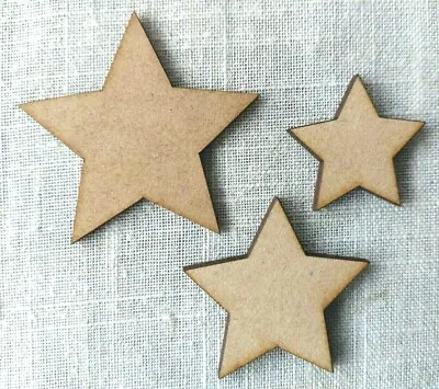 Wooden Stars Craft Shapes Embellishments Blank Laser Cut Decorations MDF 3-10cm • £2.59