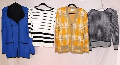 4 Pc Lot Knit Sweater Tops Cardigan Blue Yellow Black Bold Striped M/L • $29.95