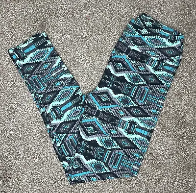 LuLaRoe One Size OS Womens Tribal Diamond Print Teal Black Ultra Soft Leggings • $6.95