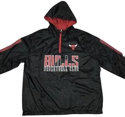 NBA Chicago Bulls 1/4 Zip Hooded Windbreaker Pullover Jacket Black/Red Size L • $25