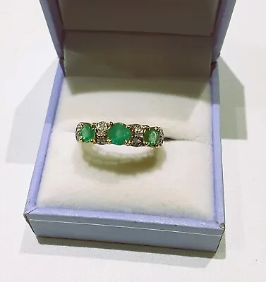 18ct Gold Emerald & Diamond Half Hoop Ring With Valuation • £495